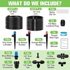 230FT Drip Irrigation System for Garden with 40 Nozzles & Emitters, Garden Watering System with 1/2" & 1/4" Tube and Barbed Fittings - Adjustable Sprinklers Kit for Greenhouse, Lawn, Raised Bed