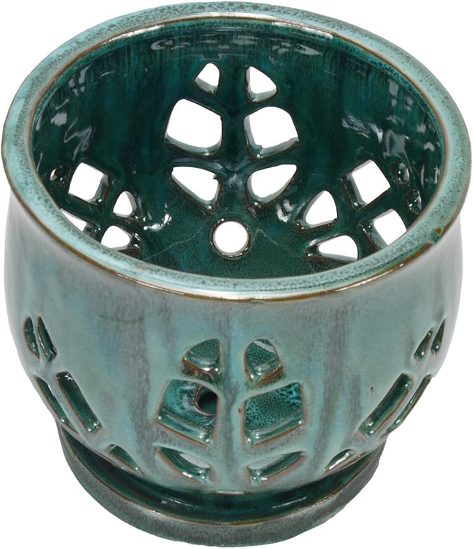W&W Orchid Pot with Holes and Saucer for Repotting, Green Mix, 6.5"