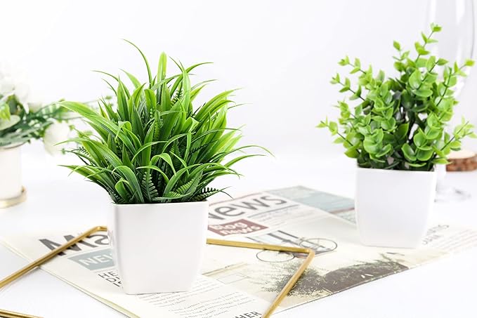 Der Rose 2 Pack Small Fake Plants Mini Artificial Potted Plants for Table Desk Home Bathroom Office Decor