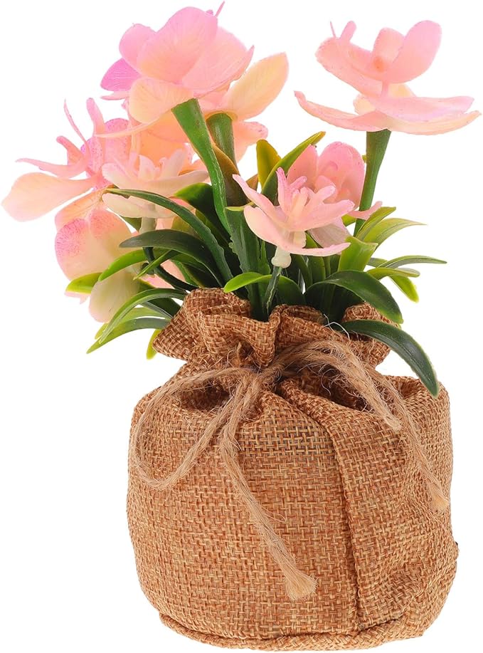 KALLORY Artificial Phalaenopsis Orchid Potted Plant Faux Bonsai with Jute Bag, Simulation Orchid Flower Home Tabletop Decor for Living Room and Office,