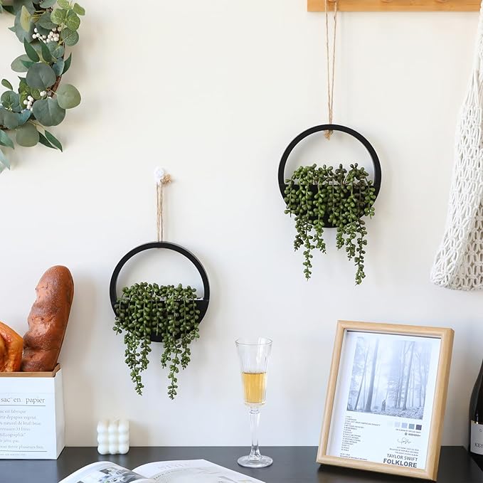 Artificial Hanging Plants Hanging Planter Fake Succulents Artificial String of Pearls with Pot and Lanyard for Home Office Wall Decoration