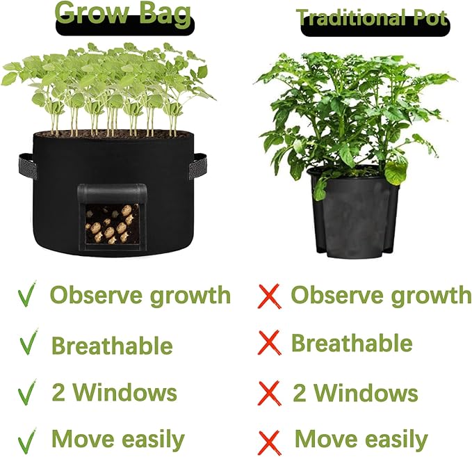 4 Pack 20 Gallon Grow Bags Heavy Dduty Nonwoven Potato Grow Bag with 2 Sturdy Handles&2 Windows,Thickened Plant Grow Bag for Potato,Tomato,Flowers,Vegetable Plants