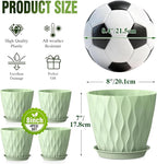 8" Water Wave Plant Pots with Drainage Holes & Saucers, 4 Pack Modern Textured Medium Planters for Indoor Outdoor Plants, Decorative Flower Pots Repotting Set for Flowers, Herbs (Green)