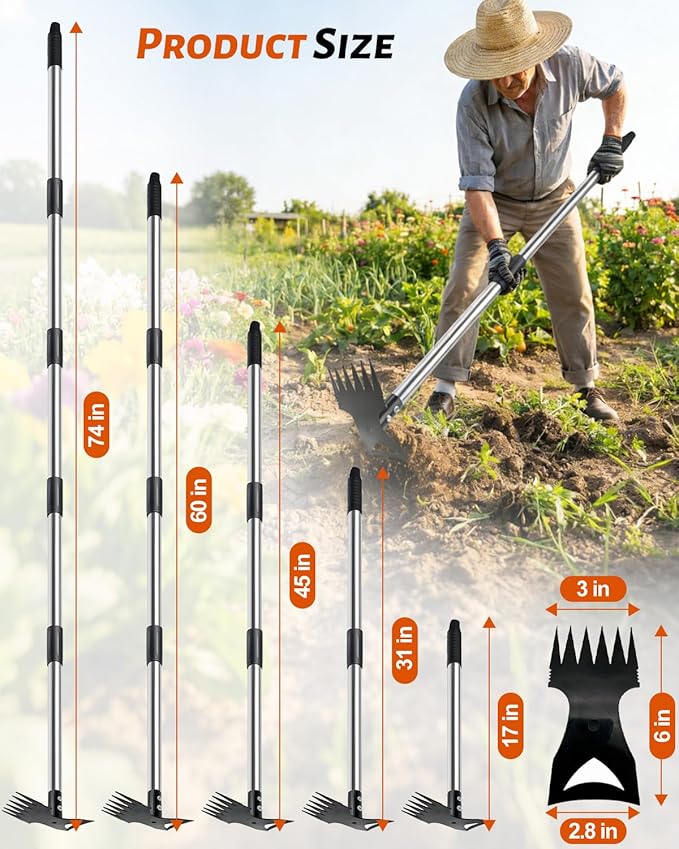 Weed Puller Tool with 70" Long Handle, Heavy Duty 2-in-1 Weeder & Garden Hoe, Uprooting Tool for Lawn, Yard, Patio & Garden, Hand Weed Rake for Efficient Gardening (70 inch)