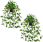 2 Pack Fake Hanging Plants for Shelf in Back Pot, Small Artificial Hanging Ivy Vine Plants Indoor Fake Potted Greenery Plant for Room Bathroom Kitchen Wall End Table Mimi Faux Pothos Plant Set Decor