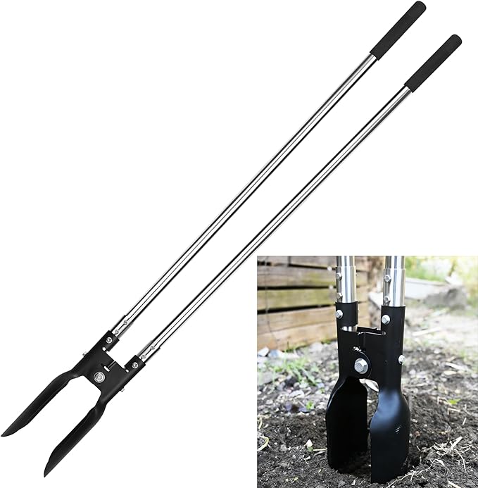 YEELOR Post Hole Digger, Hole Digger with One-Piece Manganese Steel Blade, Post Digger with 55" Adjustable Stainless Steel Handle for Digging Post Holes Installing Mailboxes Fencing