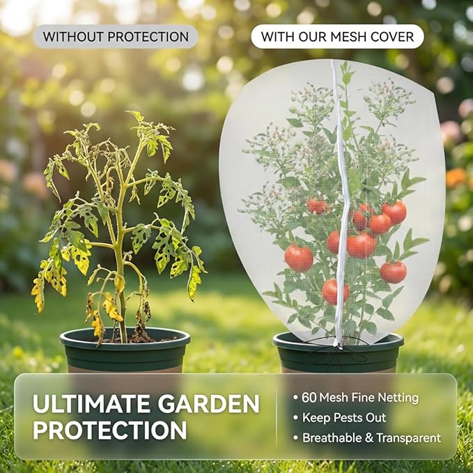 Gardtree 3PCS 2.6 × 3.2 FT Bird Insect Barrier Fruit Tree Netting, Double Zipper & Drawstring, Garden Bird Netting for Blueberries, Tomatoes, Peppers, Shrubs – Reusable Mesh Barrier