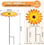 Axcoix 2 Pack Metal Plant Umbrellas for Outdoor Plants, 12" Realistic Flower Design Garden Plant Umbrella Shade, Decorative Sun Shade Disk for Plants, Potted Plants, Garden Beds