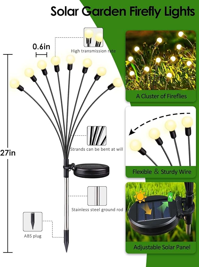 2026 Upgraded Solar Lights Outdoor, 12 Pack Solar Garden Lights with 2 Modes, Firefly Lights Outdoor Waterproof, Sway by Wind, Twinkle Firefly Light for Yard Patio Path Garden Decoration (Warm White)