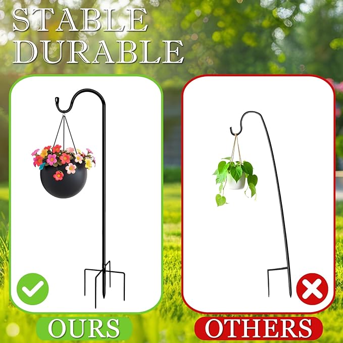 Shepherds Hooks for Outdoor 42 Inch Garden Bird Feeder Pole with 5 Prongs Base Adjustable for Hanging Flower Basket Plant Pot Solar Lantern Light Wind Chime Hanger for Wedding Decor 2 Pack