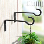 saffruff Heavy Duty Plant Hooks for Wall: 6-Inch 2 Pack Plant Hangers Outdoor, Hold 35lb, Bird Feeder Hanger for Outside, Iron Planter Brackets for Hanging Baskets, Wind Chime, Lantern, Metal - Black