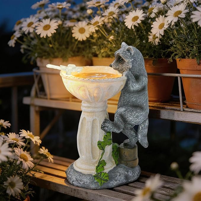 HUYIENO Solar Garden Statue Outdoor Decor Ornament Waterproof Solar Powered LED Lights for Yard, Patio, Lawn Gift for Mom, Women, Housewarming Raccoon