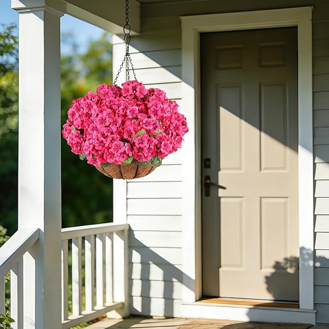 6 Bundles Rose Red Artificial Geranium Flowers for Outdoors Spring Decor Geraniums Silk Flowers UV Resistant Lifelike Faux Flowers for Spring Indoor Outdoor Garden Patio Porch Balcony Home Decoration