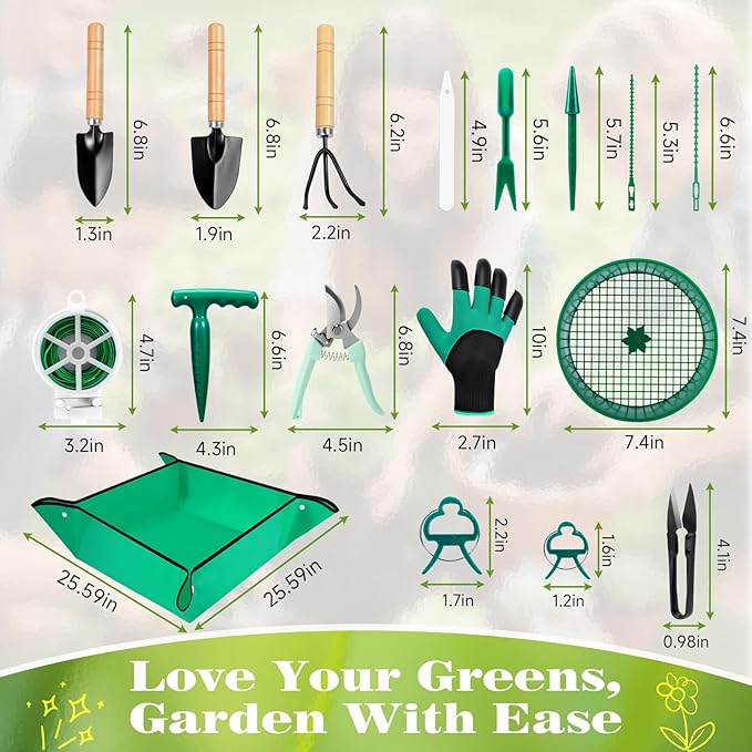 18-Piece Gardening Kit with Bonsai Tools, Succulent & Herb Planting Set, Pruning Shears, Seed Trays, Waterproof Mat – Durable BPA-Free Indoor & Outdoor Garden Tool Set Gift