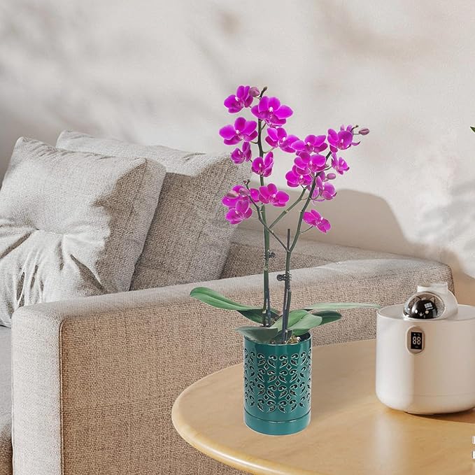 Ceramic Orchid Pot 4 Inch, Orchid Pots with Holes, Plant Pot for Repotting, Flower Planter Pot Indoor Outdoor, Green Chirstmas Gift for Women.