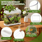 Geelin White 2 Gallon Plastic Aquaponic Betta Fish Tank Large Bowl Shatterproof Small Ecosystem Aquarium with Secure Buckle Lid, Clear Clarity for Terrarium, Flower Vase Betta Fish Tabletop Gifts