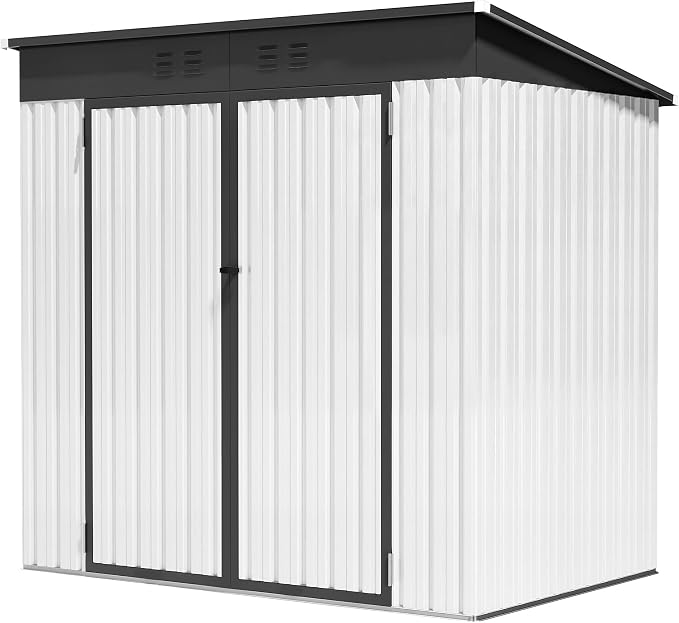 6 x 4FT Sheds & Outdoor Storage,White Metal Waterproof Storage Shed with Door and Lock Outdoor Shed,All-Weather Shelter for Bike, Gardening Tools, Lawn Mowers