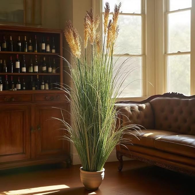 57" (4.8ft,2Pack) Pampas Grass Potted Plants,Artificial Tall Grass Faux Plants Fake Grass, Faux Pampas Grass Home Decor As Plant Room Decor Floor Plants
