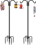 Gtongoko Double Shepherds Hook for Outdoor, 2 Pack 63 Inch Heavy Duty Bird Feeder Pole 5/8 Inch Thick Garden Hooks for Hanging Hummingbird Feeder, Plant Baskets, Solar Light Lanterns