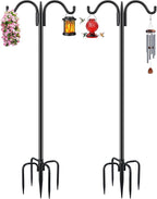 Gtongoko Double Shepherds Hook for Outdoor, 2 Pack 63 Inch Heavy Duty Bird Feeder Pole 5/8 Inch Thick Garden Hooks for Hanging Hummingbird Feeder, Plant Baskets, Solar Light Lanterns