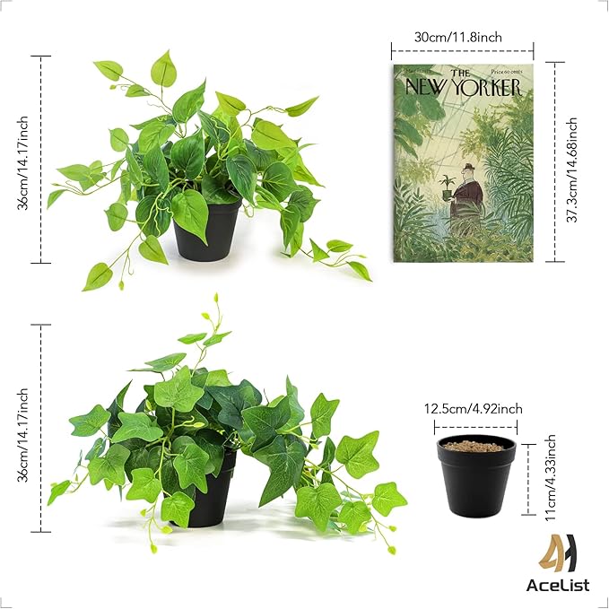 AceList 2 Pack Faux Plants Indoor, Realistic Fake Ivy Fake Plants Potted Plants Artificial Decor, Artificial Plants for Home Decor