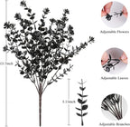 AmyHomie 16 Bundles Black Eucalyptus Artificial Flowers for Outdoor UV Resistant Faux Flowers No Fade Fake Plastic Plants Garden Porch Window Box Decorating
