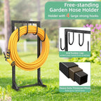 Garden Hose Holder Reel, Upgraded Metal Hose Reels Holds 150ft Hose with 4 Large hooks, Heavy Duty Freestanding Water Hose Holders, Detachable Hose Storage Hanger for Outside