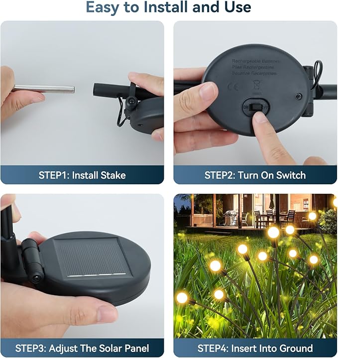 Solar Garden Lights Outdoor Waterproof, 4 Pack 32 LED Swaying Firefly Lights Outdoor Decor Light for Pathway Party Christmas Decoration, Unique Gifts for Women, Warm White