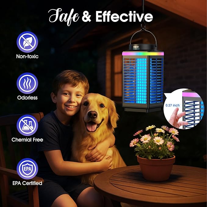 Bug Zapper Outdoor, 4-in-1 4200V Electric Mosquito Zapper, Cordless Rechargeable Bug Zapper Fly Zapper with 5000mAH Battery, Portable & Wireless Insect Zapper Waterproof IP68 for Patio Camping Home