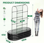 SUNYRISY Galvanized Raised Garden Bed with 71in Arch Trellis for Climbing Plants, Outdoor Planter Box with Climbing Net for Gardening Flowers Vegetables Fruits Herbs, Black