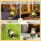 Solar Miniature Frog Garden Statues - Christmas Decorations Gift Frogs Statue Decor, Art Outdoor Figurine Lights for Patio Yard Balcony Lawn, Unique Housewarming Birthday Gifts for Women Mom Family
