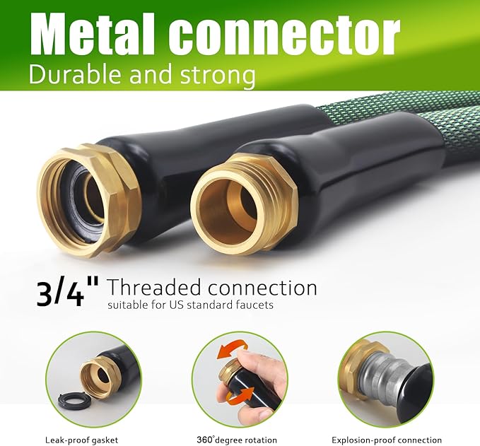 Relxitl Garden Hose 50 FT, Heavy Duty Water Hose with Aluminum Fittings, Puncture Proof All-weather, Ultra-Lightweight and Flexible, Watering and Cleaning for Outdoor