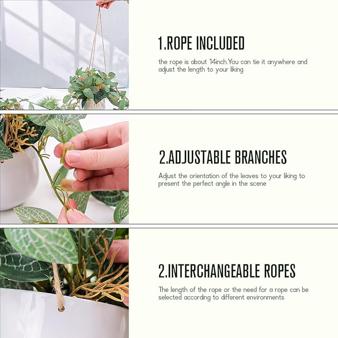 2pcs Small Artificial Hanging Plants Fake Hanging Plant with Pot Plants Indoor Decor Faux Greenery Hanging Vines Potted for Bedroom Shelf Outdoor Garden Decoration