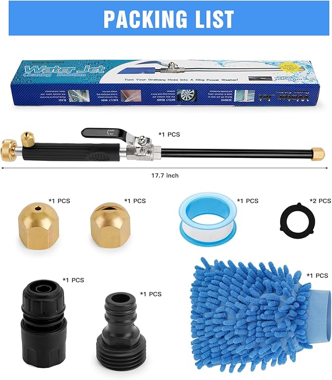 2025 Upgraded High Pressure Jet Nozzle for Garden Hose Hydro Jet Pressure Washer Wand Extension Pressure Washer Gun with 2 Hose Nozzles and Hose Quick Connectors