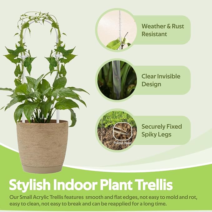 12 Pack Clear Acrylic Plant Trellis for Potted Plants Indoor Outdoor - Thickened U-Shaped & Round Small Trellis for Climbing Plants - Plant Support Stakes for Houseplant Flower Hoya Pothos Vine Ivy