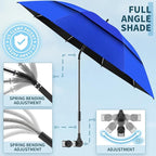 48.6" Double Canopy Beach Umbrella with Clamp, UPF50+ Beach Chair Umbrella with clip(Cobalt Blue)