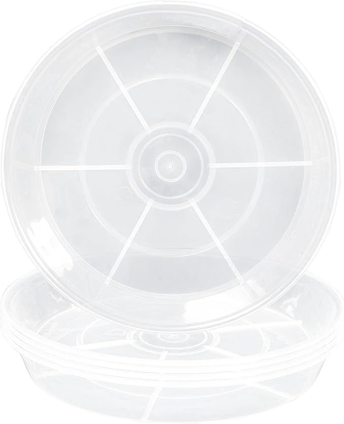 VUWEZ 6 Pack of 20 inch Plant Saucer (18 Inch Base), Plant Tray 20 Inch Round, Plant Saucers for Indoors, Plant Trays for Pots, Flower Pot Saucers, Pot Saucers for Planter 16-21" (20", Clear)