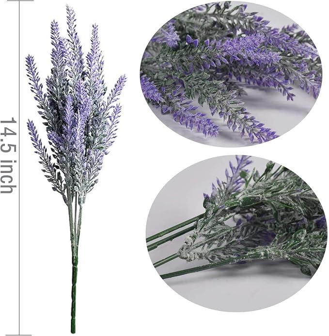 PASYOU 6 Pcs Artificial Lavender Flowers, Plastic Plants Fake Simulation Flower Wedding Indoor Outdoor Bridal Bouquet Home Garden Balcony Patio Planter Filler DIY Arrangement Decoration - Purple