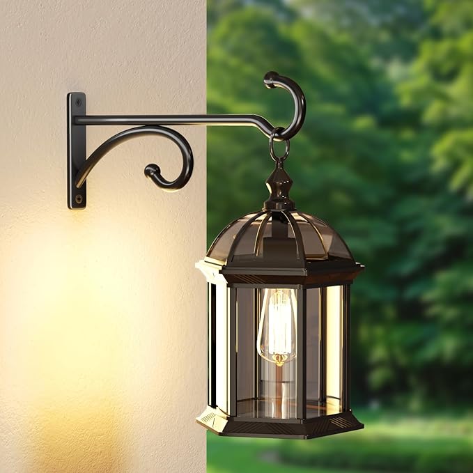 8-Inch Planter Hooks for Hanging Plants - Plant Hanger Hook Indoor Outdoor, Plant Wall Hooks, Brackets for Hanging Plants, Baskets, Wind Chime, Bird Feeder, Bird House (Black, Metal, 2 Pack)