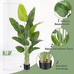 Lifelike Bird of Paradise Artificial Plant,6ft Faux Banana Leaf Tree with 13 Trunks - Perfect Indoor Silk Floor Plant for Home Decor in Living Room, Office, and Bedroom 1Pack
