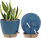 montresor 2 Pack 8 inch Plant Pots, PP Plastic Self Watering Plant Pot with Drainage and Tray for Indoor Outdoor Plants, Water Level Window & Reservoir Flower Pots Decorative Planter (Blue)