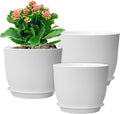 WSMKSZ 12/10/9 inch Large Plant Pots, 3 Pack Modern Decorative Plastic Planters with Drainage Holes and Saucers, Flower Pots for Indoor Outdoor Plants, White