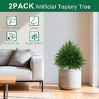 2Pack Artificial Cedar Topiary Ball Trees,16'' UV Resistant Fake Evergreen Shrubs Bushes Plants with Ground Spike Fake Plants for Outdoor Indoor Front Porch Garden