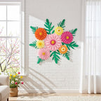 PAPER JAZZ Paper Flower Wall Decor, Handmade 3D Daisy Party Decoration Large Paper Flower in Pink, Orange, Yellow with Green Leaves, Modern Home Wall Art for Bulletin Board,Easter