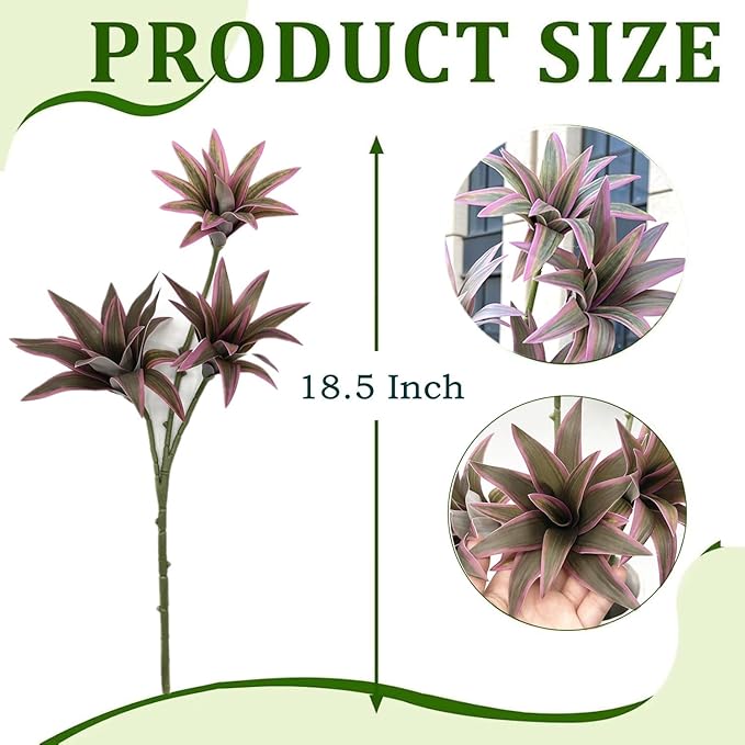 Fake Dracaena Plant, Artificial Greenery Branches 18.5" Realistic Shrubs Small Leaves Stems Faux Plants for Indoor Outdoor Garden Potted Wedding Party Office Planter Filler DIY Decoration Purple 2 Pcs