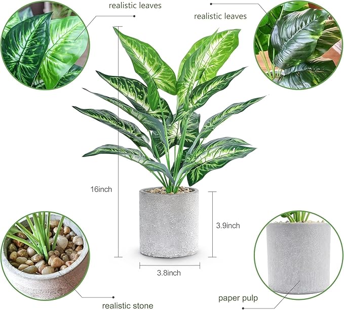 2pcs 16" Fake Plants Artificial Plants Tropical Faux Plants Indoor for Bathroom Kitchen Office Home Sage Green Decor