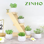 ZINHO Fake Succulent Plant Set 6 PCS Artificial Succulent Plants for Desk Realistic Faux Succulents in Plastic Pots Mini Colorful Succulent Decor for Bedroom Bathroom Office Shelf Decor (Green)