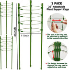 Legigo 3 Packs Plant Support Cages Tomato Cage for Garden- 36 Inch Adjustable Garden Cucumber Trellis Plant Stakes, Trellis Support Rings for Climbing Plants, Pots, Indoor Plants with 10 Plant Clips