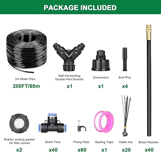 Drip Irrigation System, 2026-Upgrade 200Ft 1/4" Garden Watering System with 40 Pcs 360° Adjustable Copper Nozzles, DIY Kit for Garden, Lawn, Greenhouse, Raised Beds & Outdoor Plants
