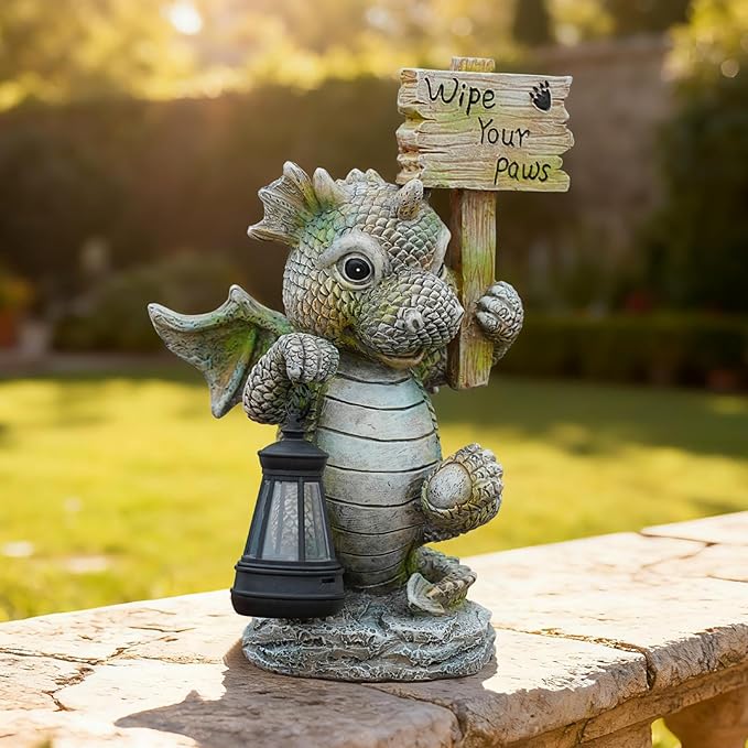 Joint Honglin Solar Dragon Garden Statue with Lantern, Resin Outdoor Yard Decor Figurine, Waterproof Solar Powered Light for Patio, Lawn, Walkway & Front Porch (Dragon)